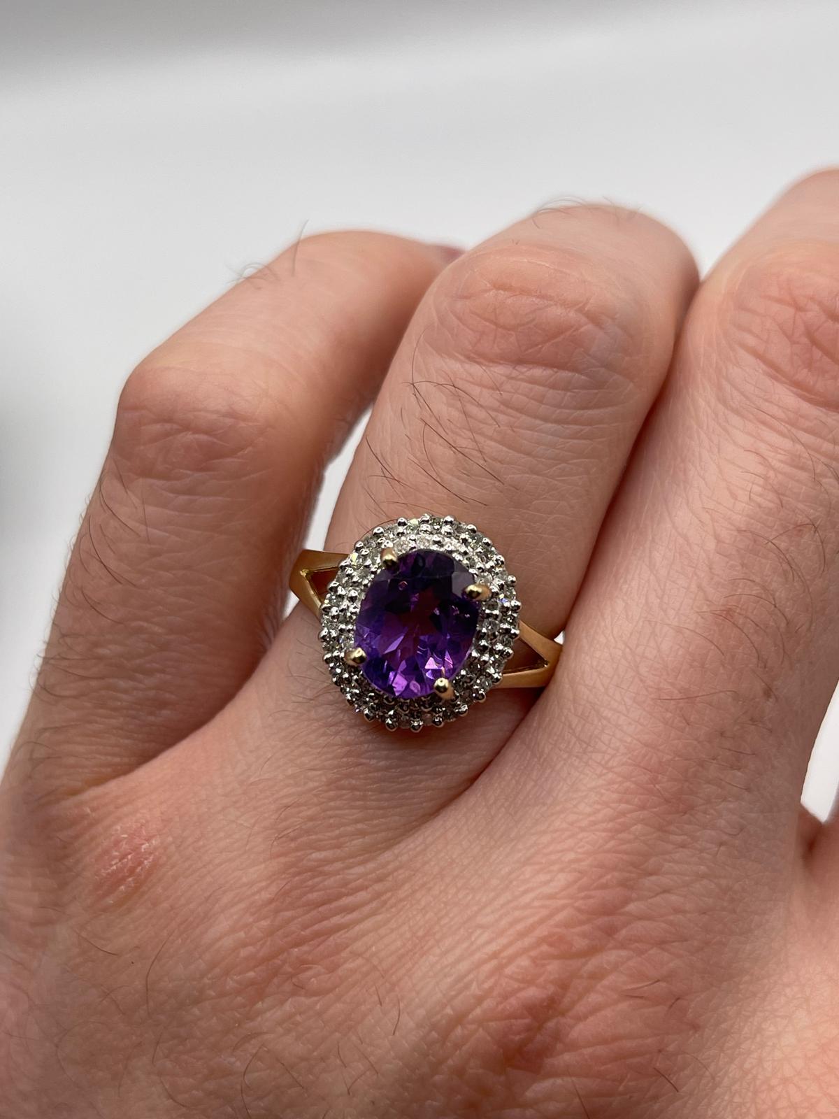 9ct gold amethyst and diamond ring