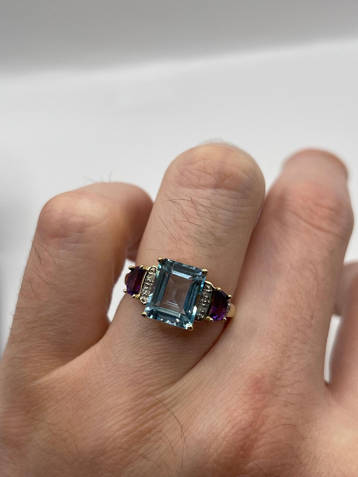 9ct gold topaz, amethyst and diamond ring