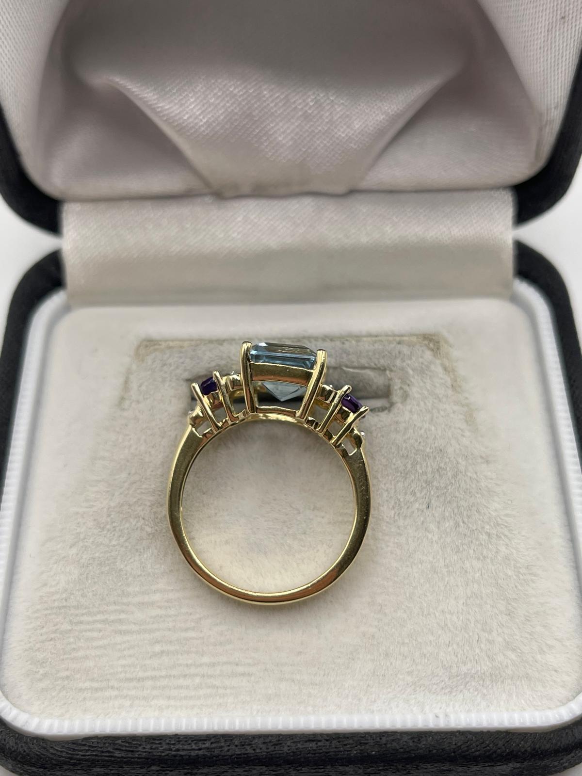 9ct gold topaz, amethyst and diamond ring
