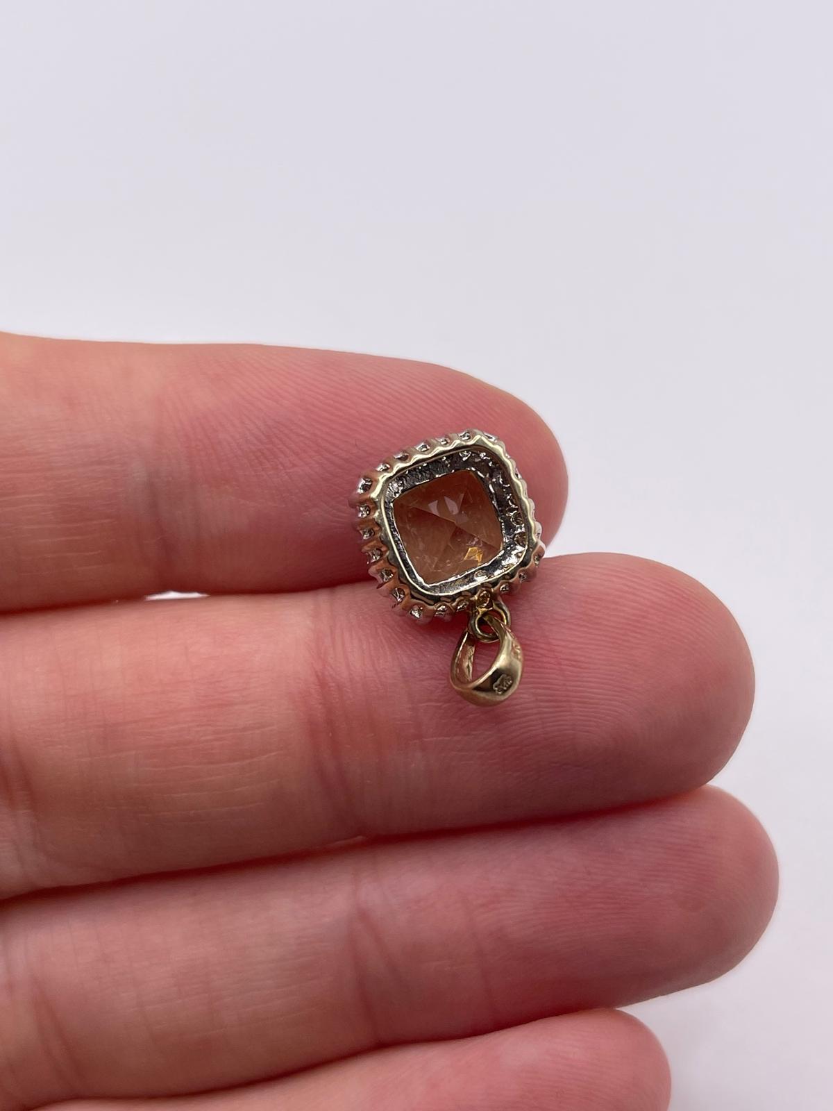 9ct gold lemon quartz and diamond pendant