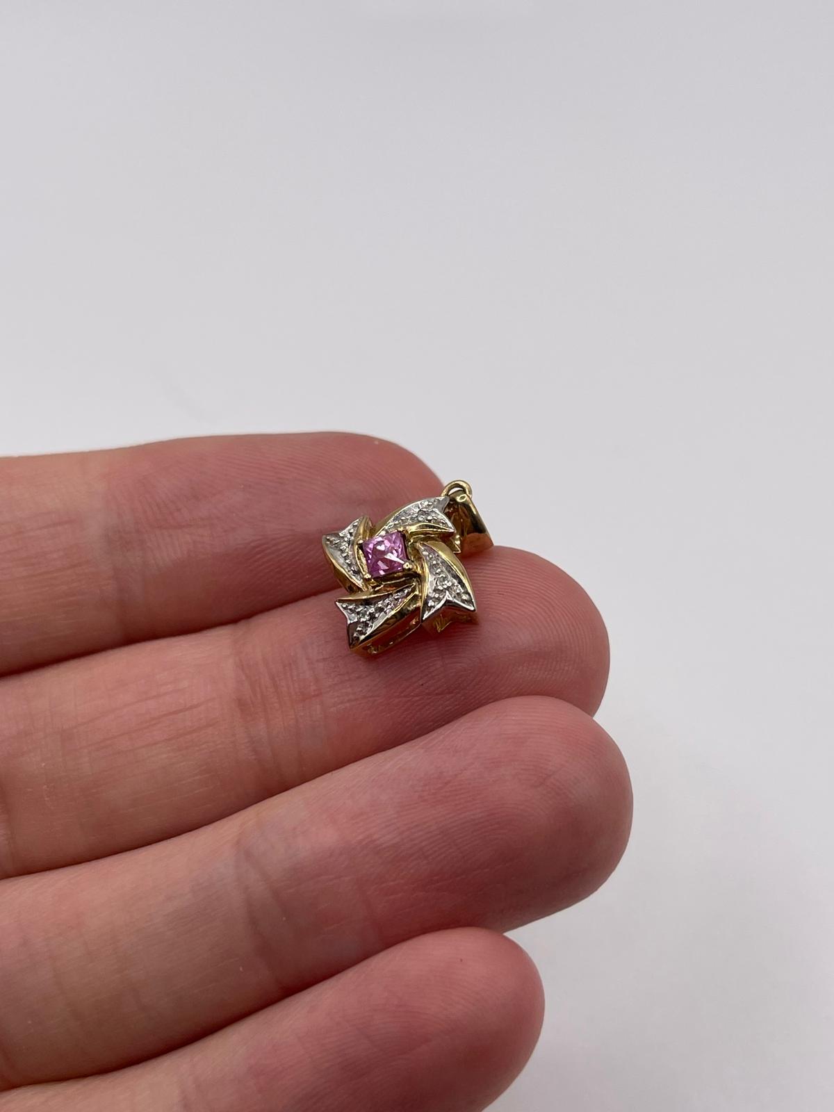 9ct gold pink sapphire and diamond pendant