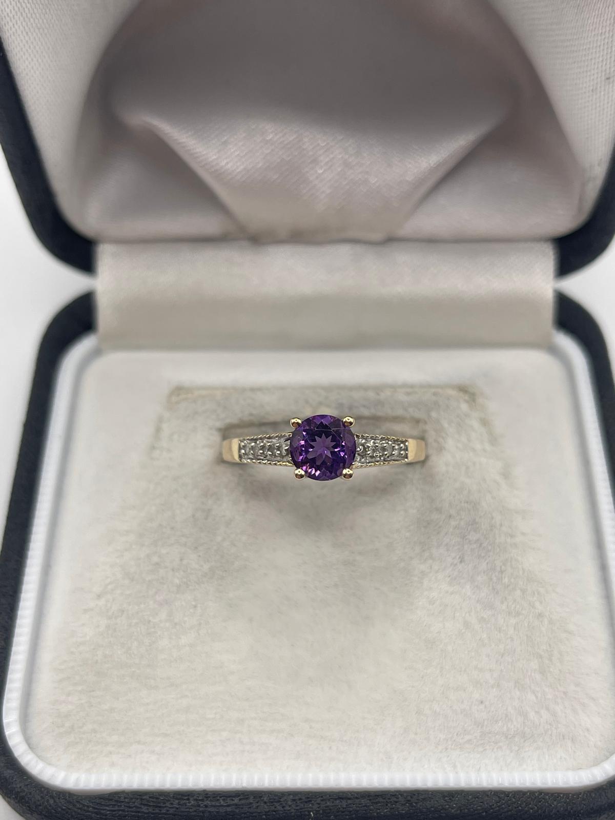 9ct gold amethyst and diamond ring