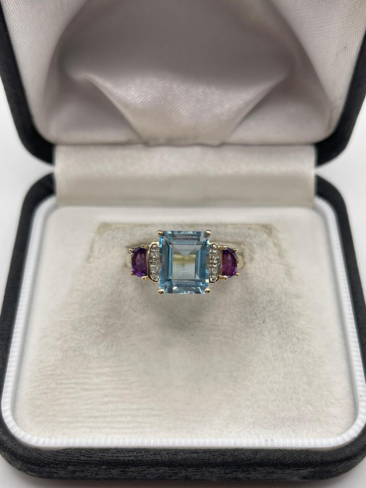 9ct gold topaz, amethyst and diamond ring
