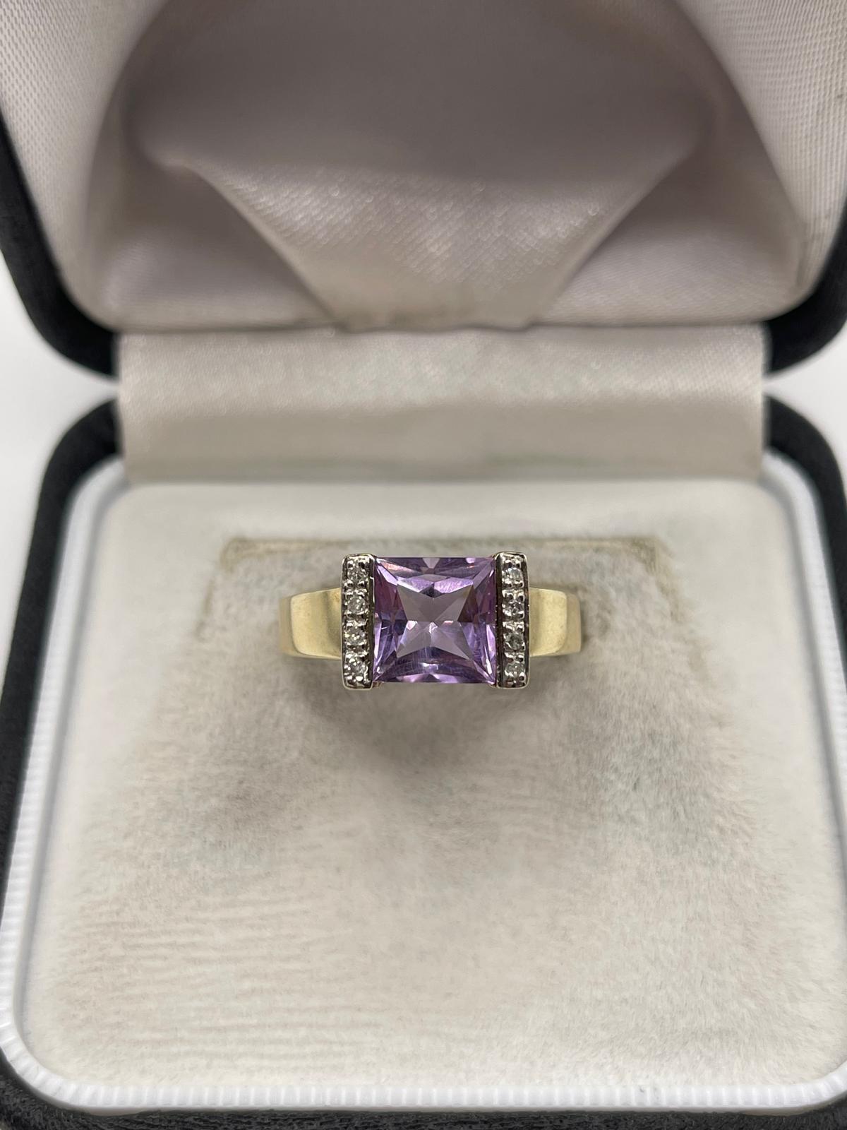 9ct gold amethyst and diamond ring