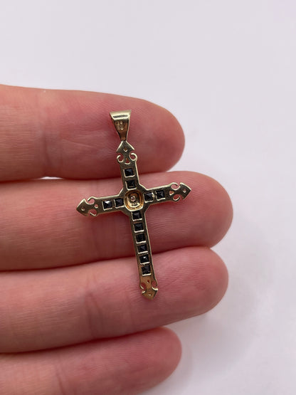 9ct gold sapphire and diamond cross pendant