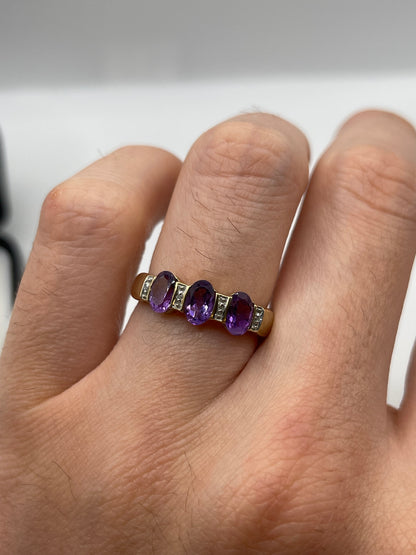 9ct gold amethyst and diamond ring