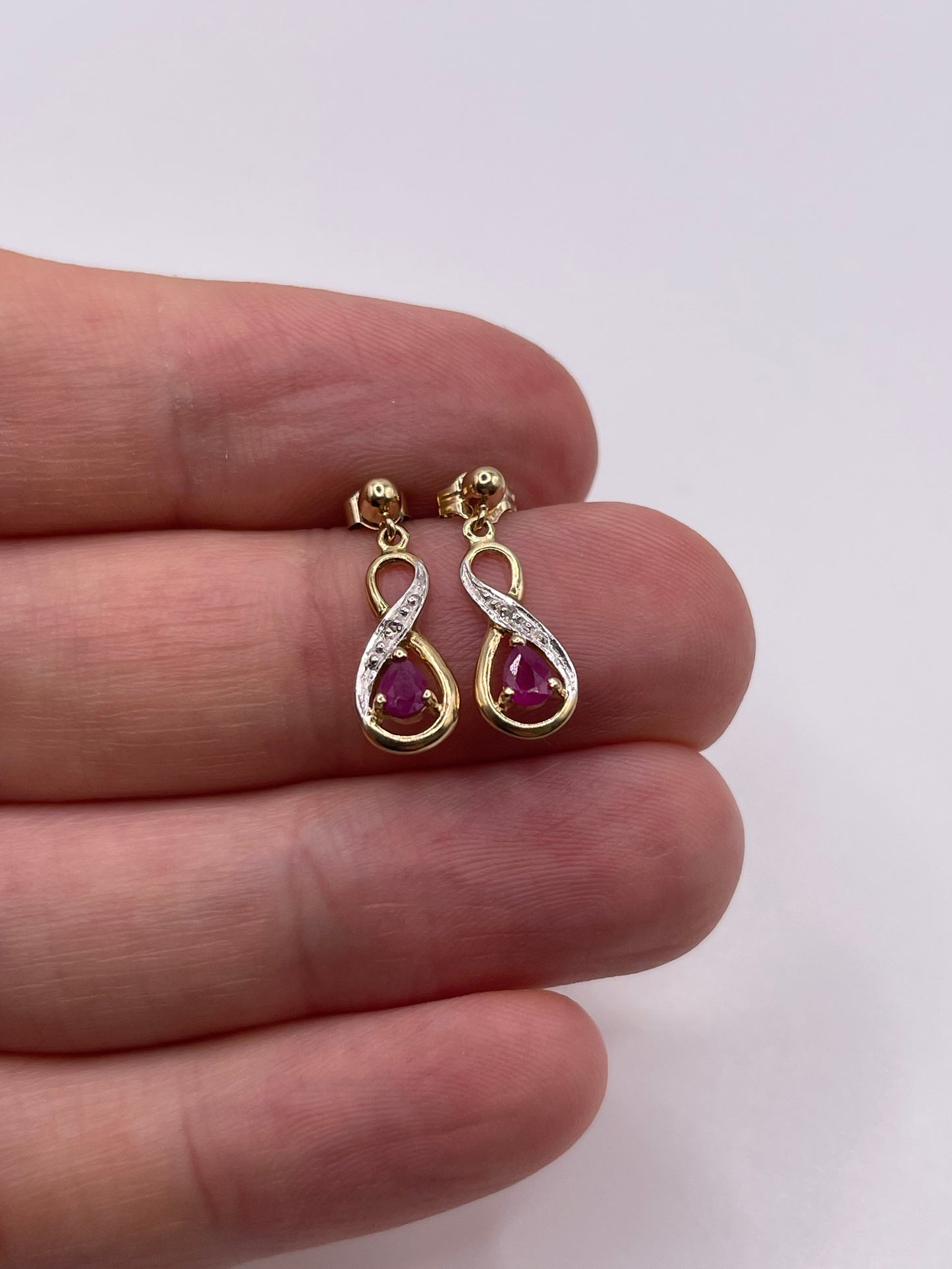 9ct gold ruby and diamond earrings