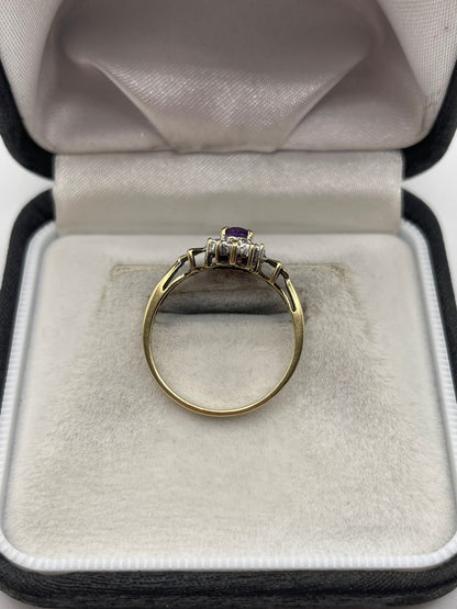 9ct gold amethyst and diamond ring