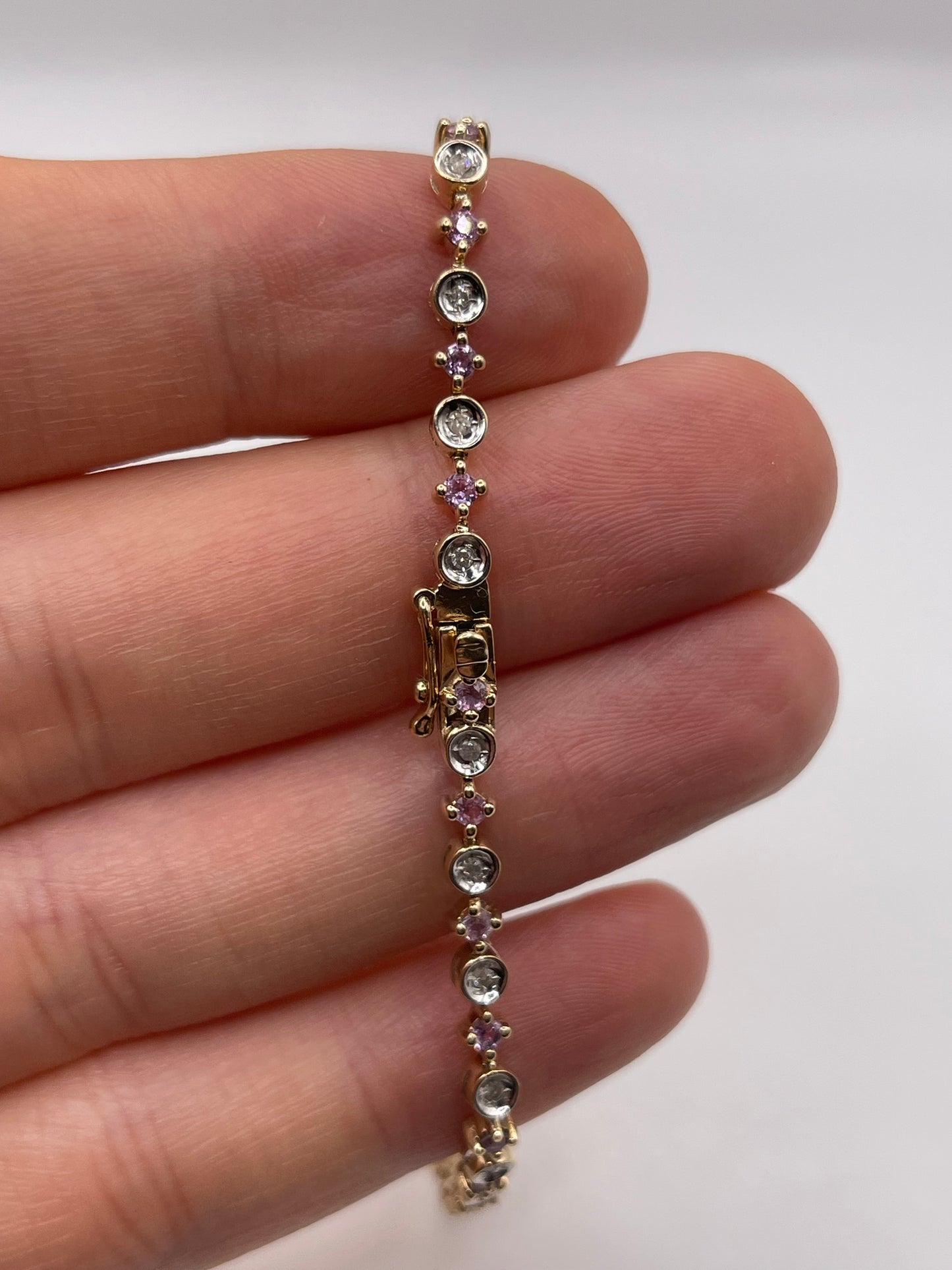 9ct gold pink sapphire and diamond bracelet