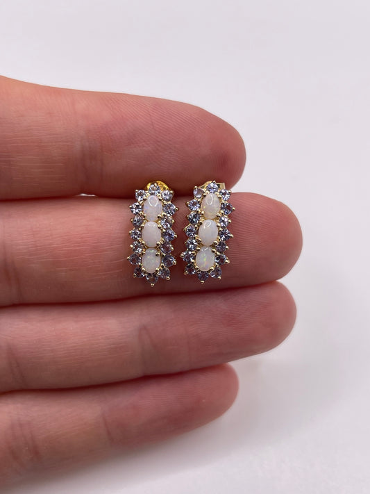 9ct gold opal and tanzanite earrings