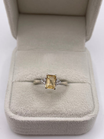 9ct white gold citrine and diamond ring