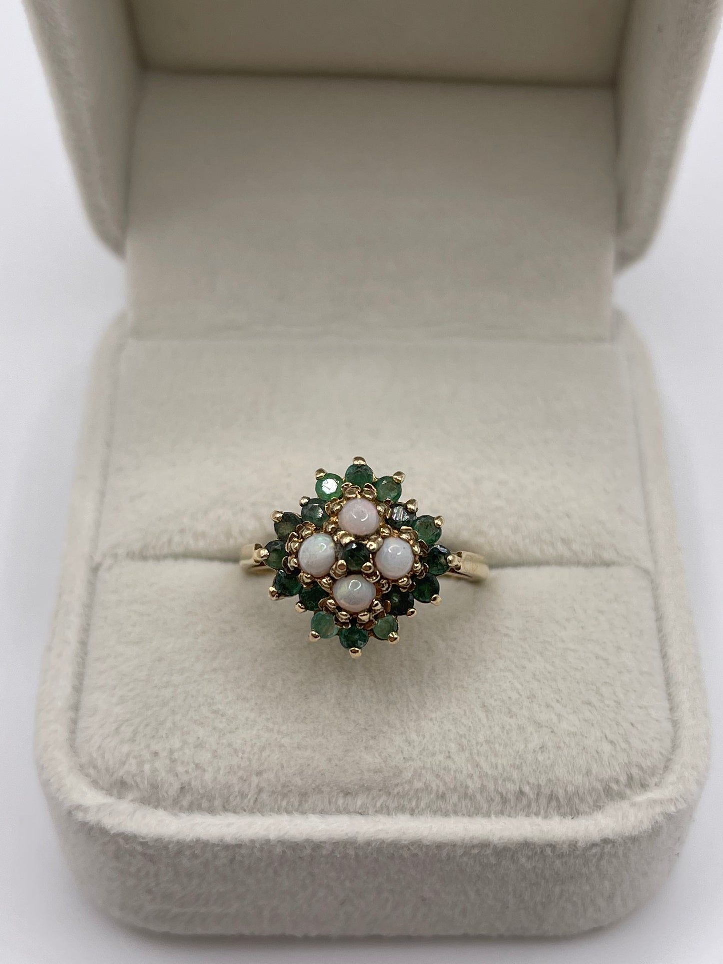 9ct gold opal and emerald ring