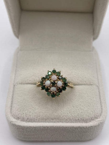 9ct gold opal and emerald ring