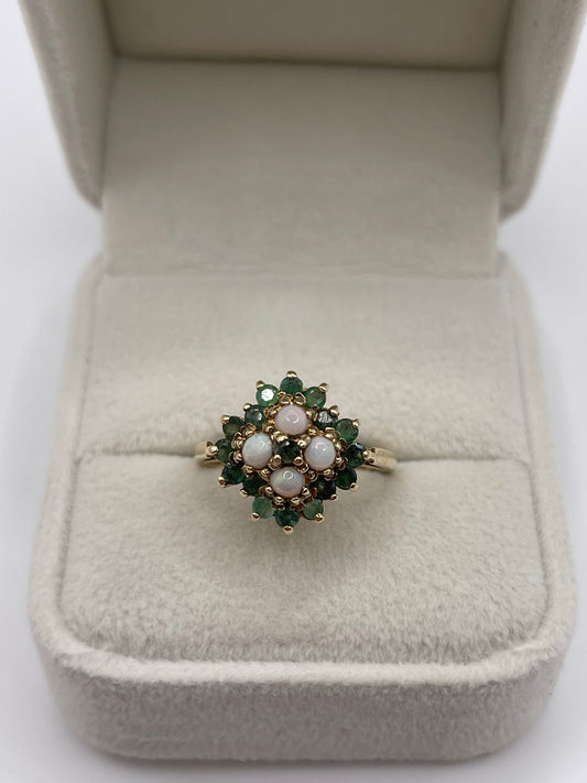 9ct gold opal and emerald ring