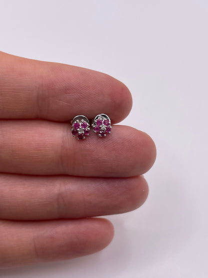 9ct white gold ruby and diamond earrings