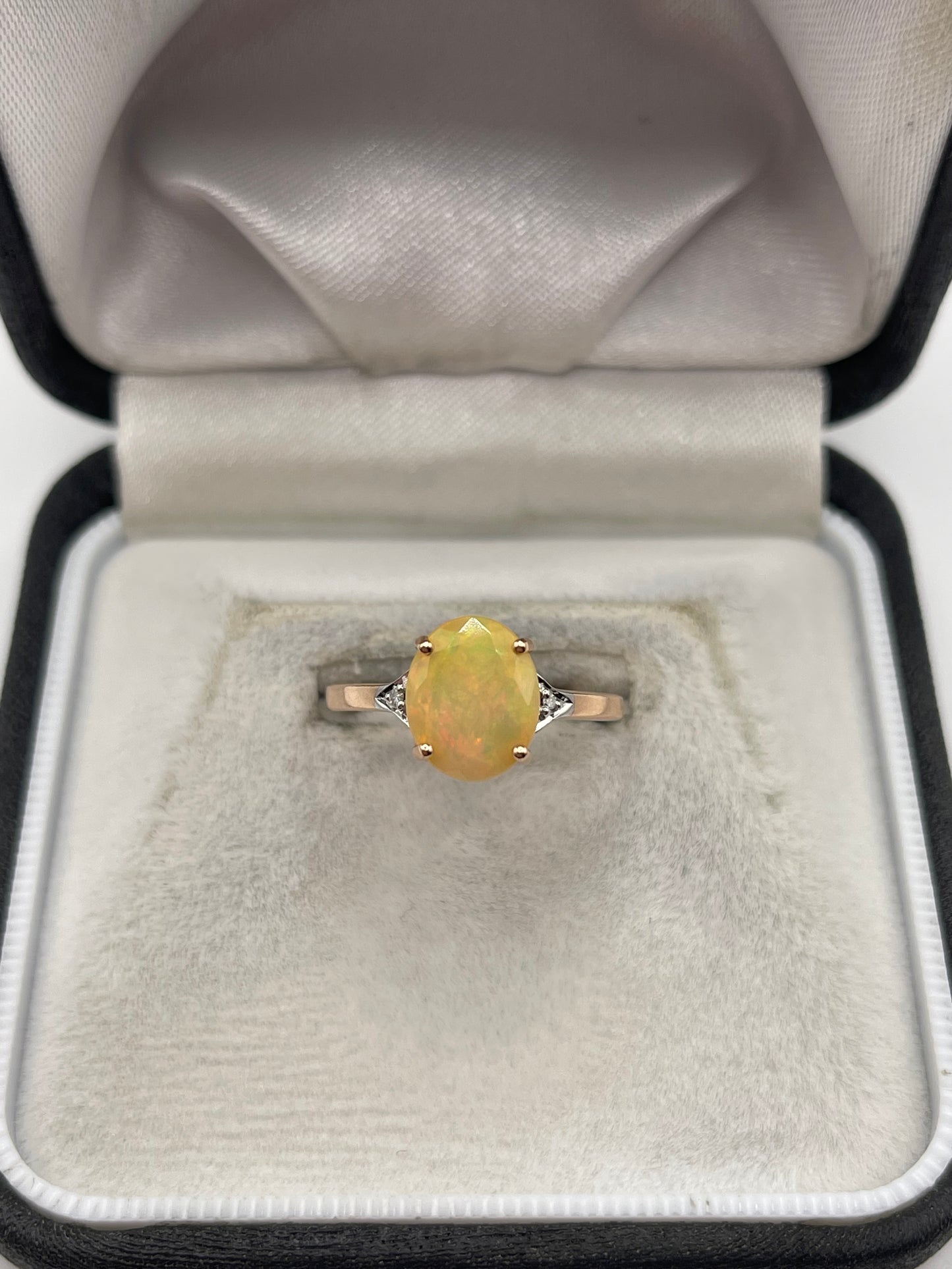 9ct rose gold opal and diamond ring