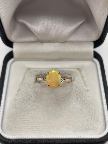 9ct rose gold opal and diamond ring