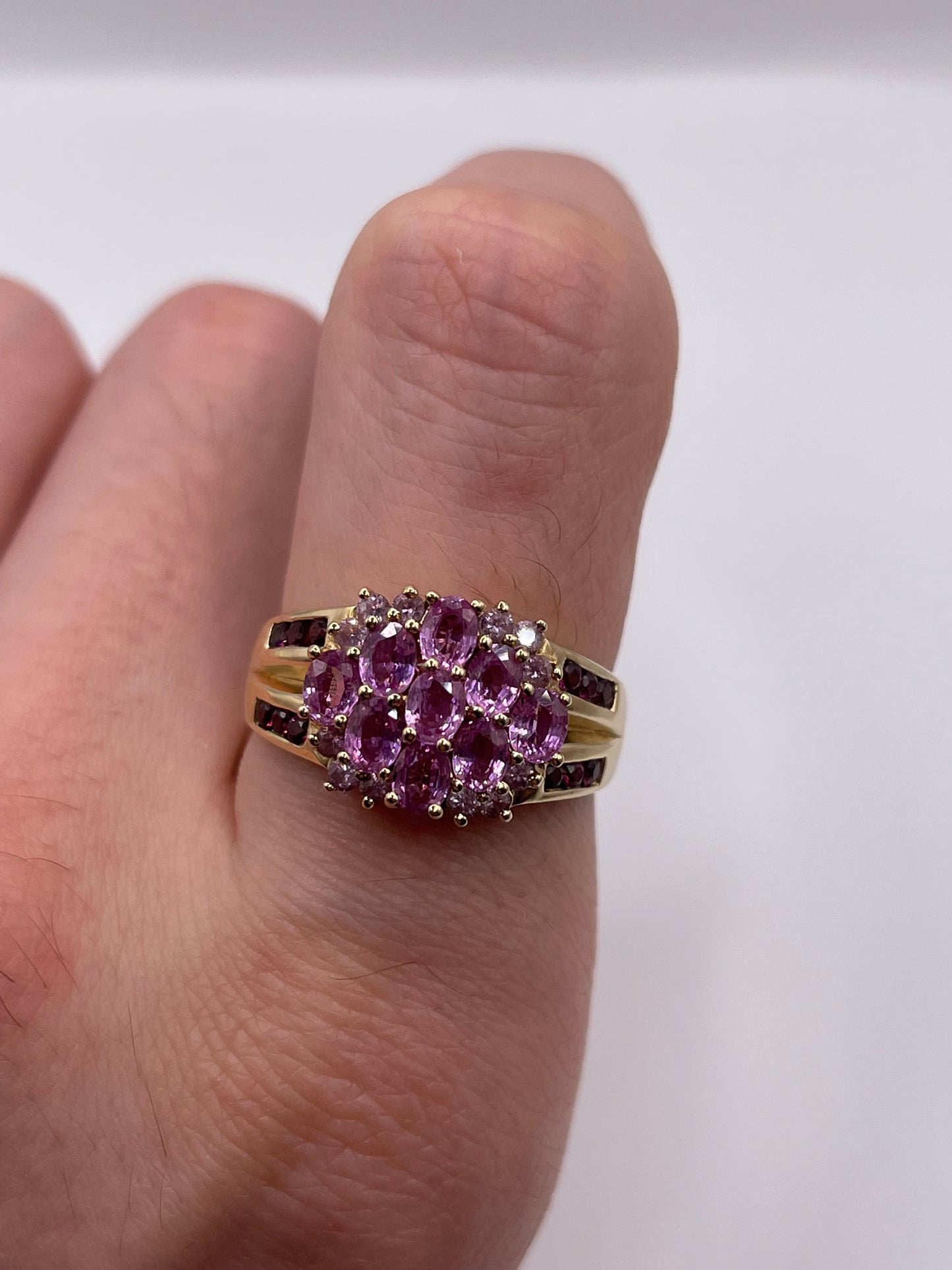 9ct gold pink sapphire cluster ring