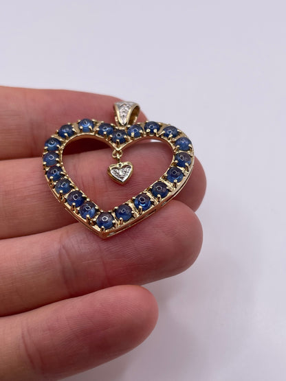 9ct gold cabochon sapphire and diamond heart pendant