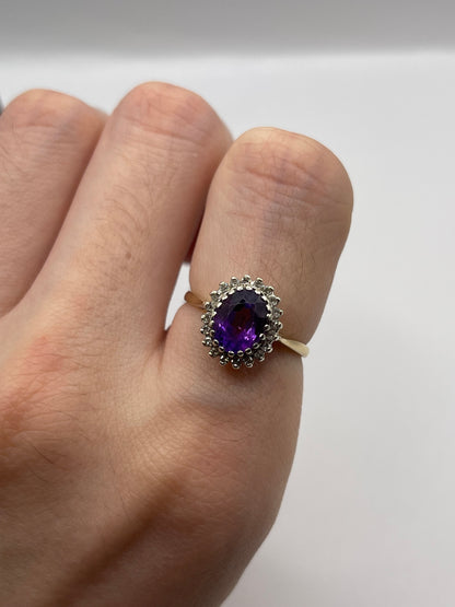 9ct gold amethyst and diamond ring