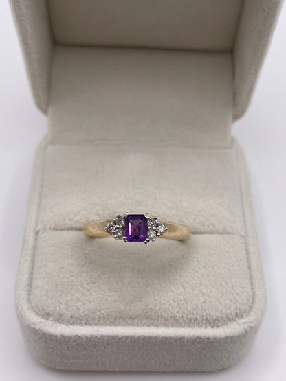 9ct gold amethyst and diamond ring