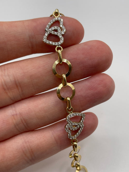 14ct gold cz heart bracelet