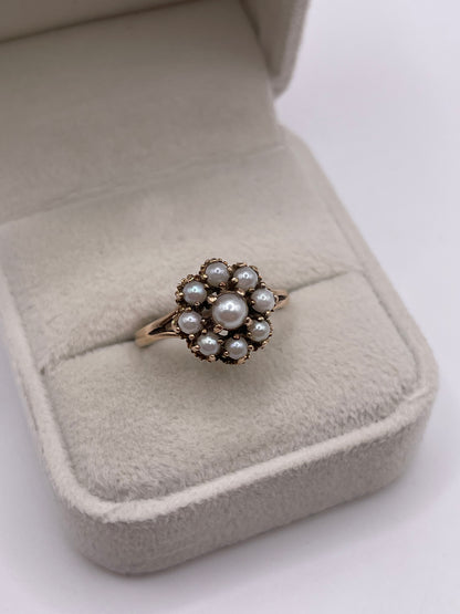 9ct gold pearl cluster ring