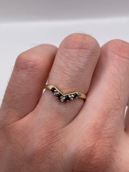 9ct gold sapphire and diamond wishbone ring