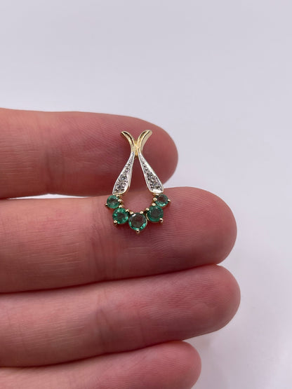 9ct gold emerald and diamond pendant