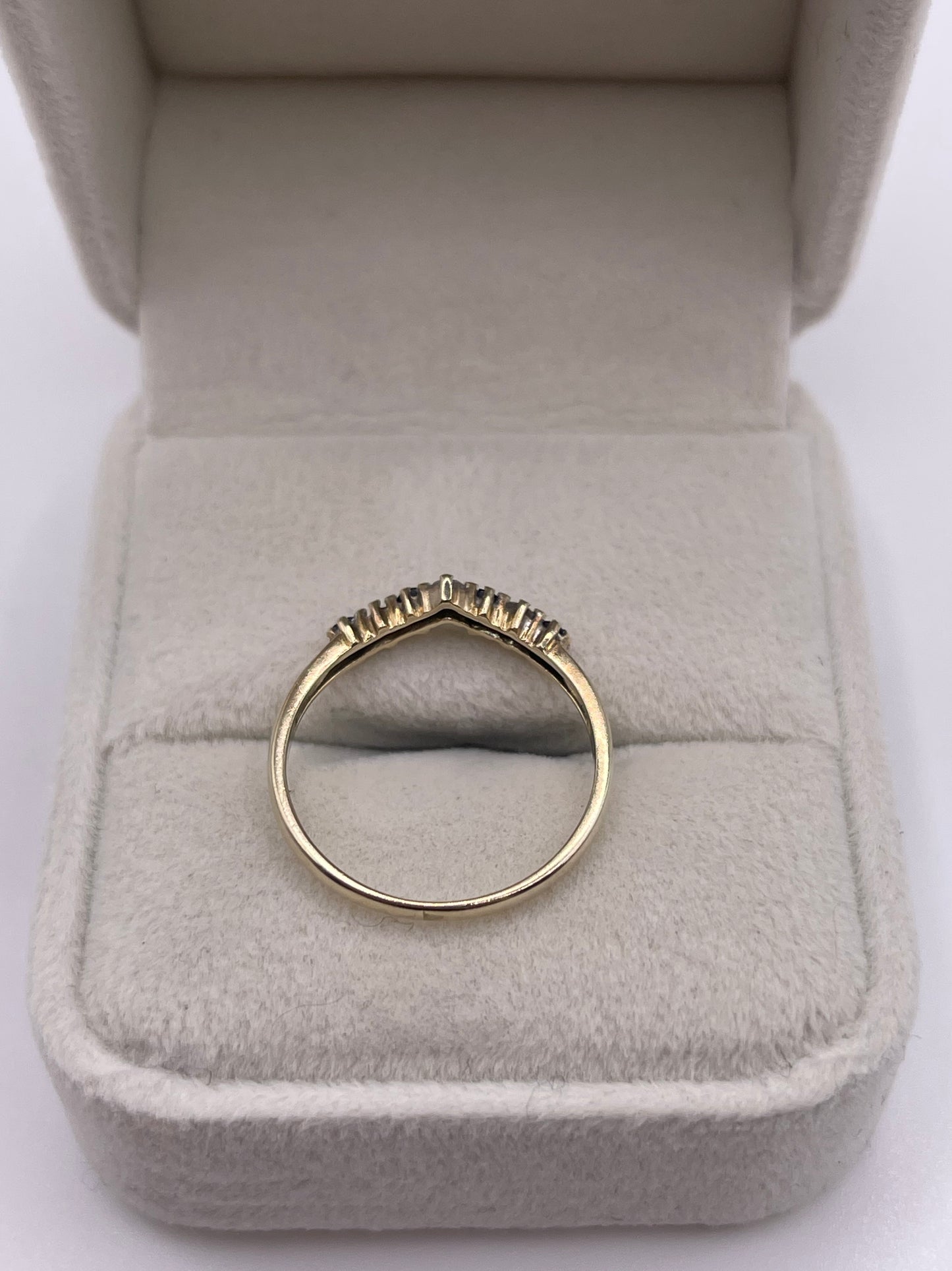 9ct gold sapphire and cz wishbone ring