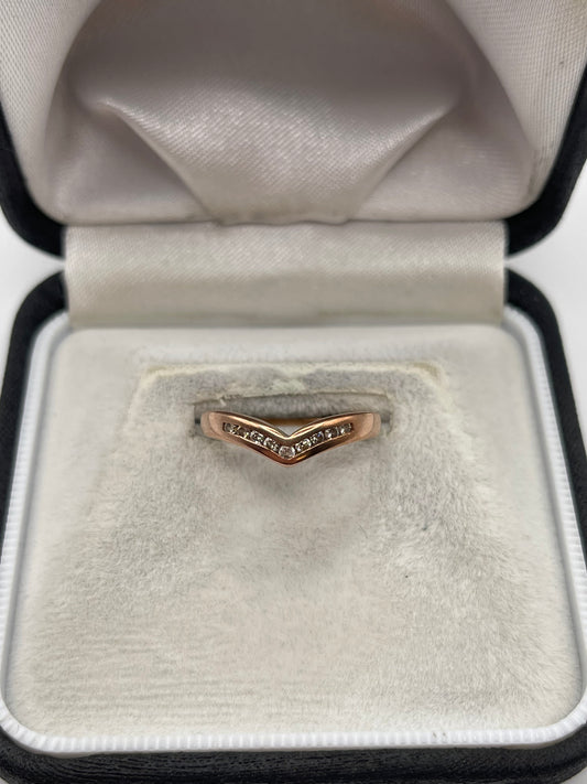 9ct rose gold diamond wishbone ring