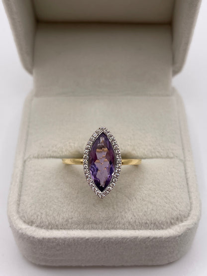 18ct gold amethyst and diamond ring