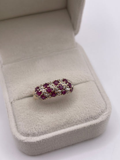 9ct gold ruby and diamond cluster ring