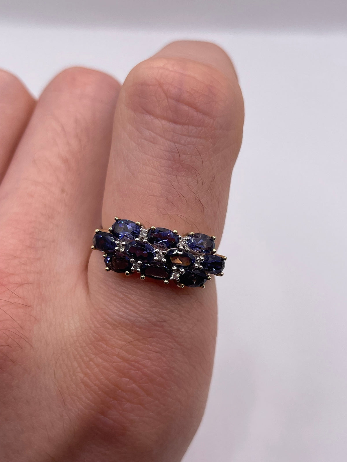 9ct gold iolite and diamond ring