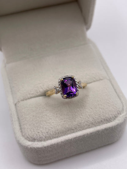 9ct gold amethyst and diamond ring