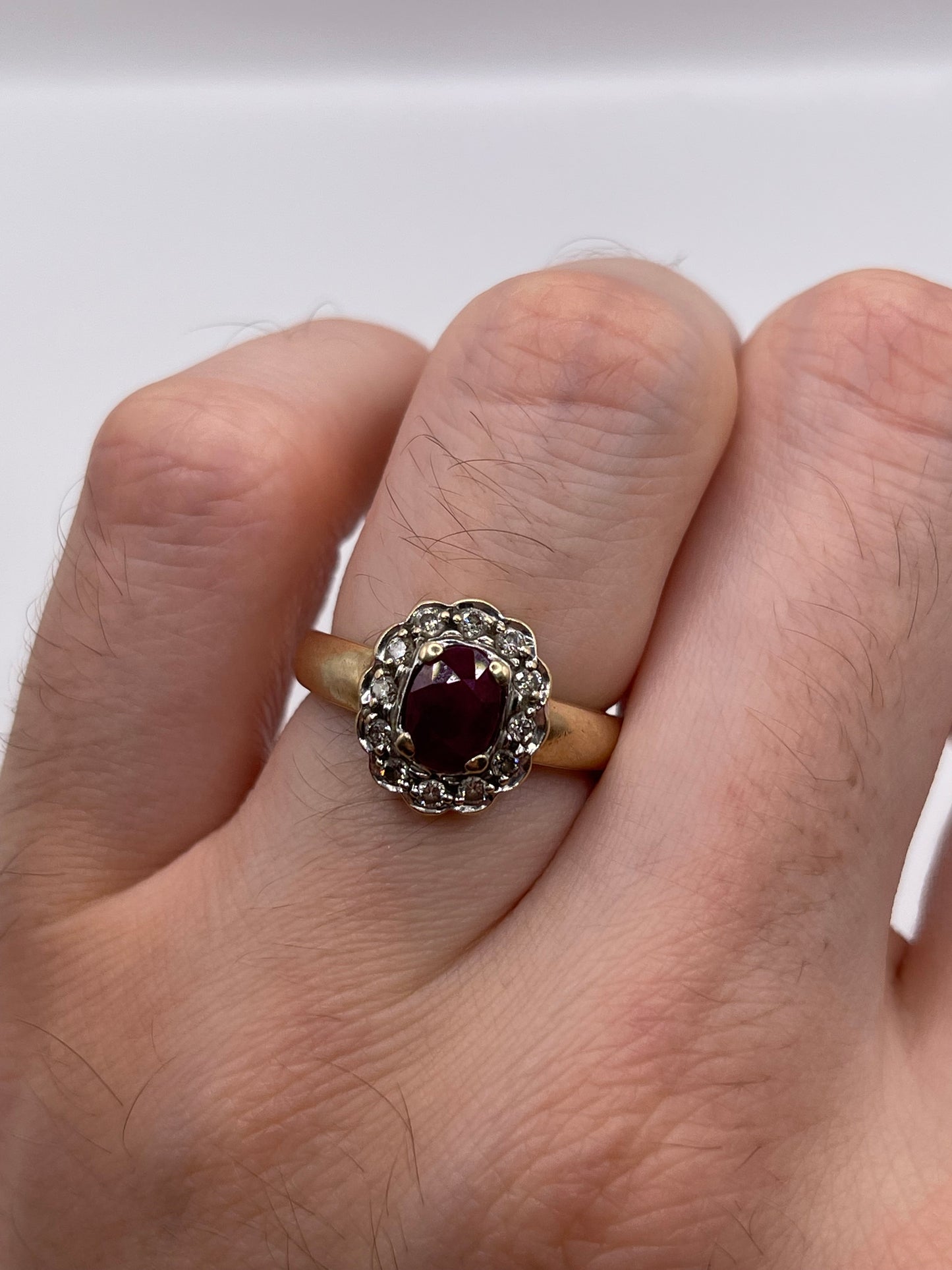 9ct gold ruby and diamond ring