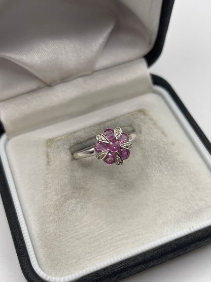 9ct white gold pink sapphire and diamond ring