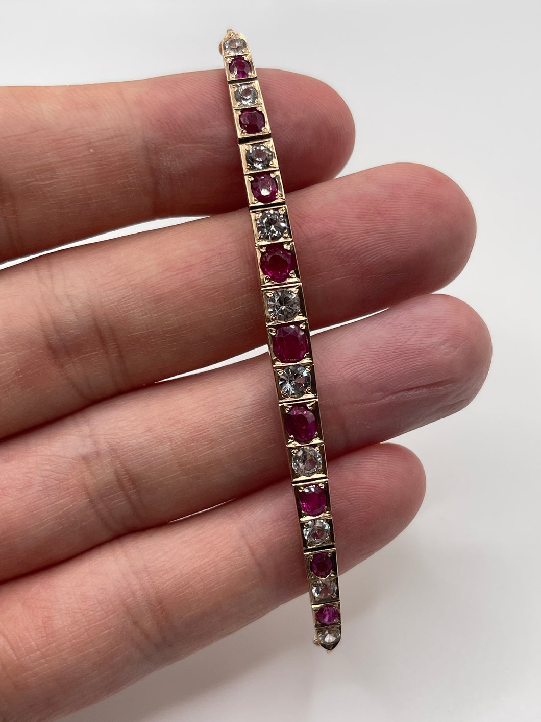 9ct rose gold ruby and paste bracelet