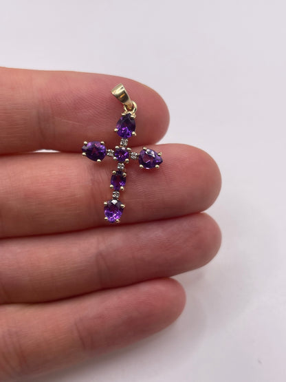 9ct gold amethyst and diamond cross pendant