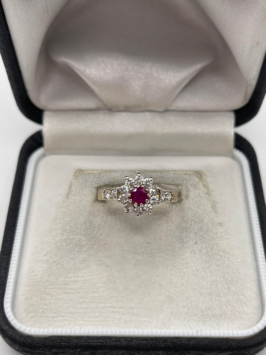 9ct gold ruby and cz ring
