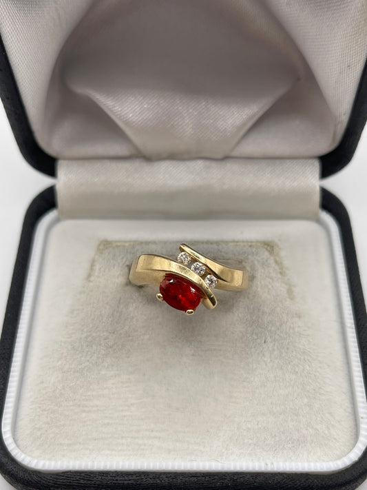 14ct gold fire opal and diamond ring