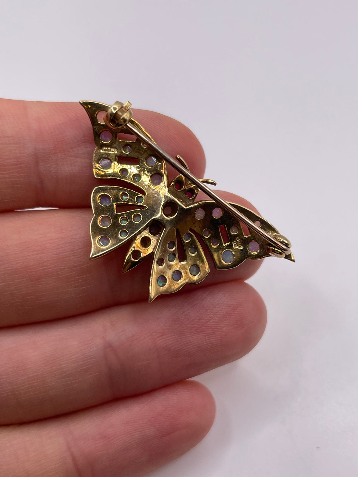 9ct gold opal and ruby butterfly brooch