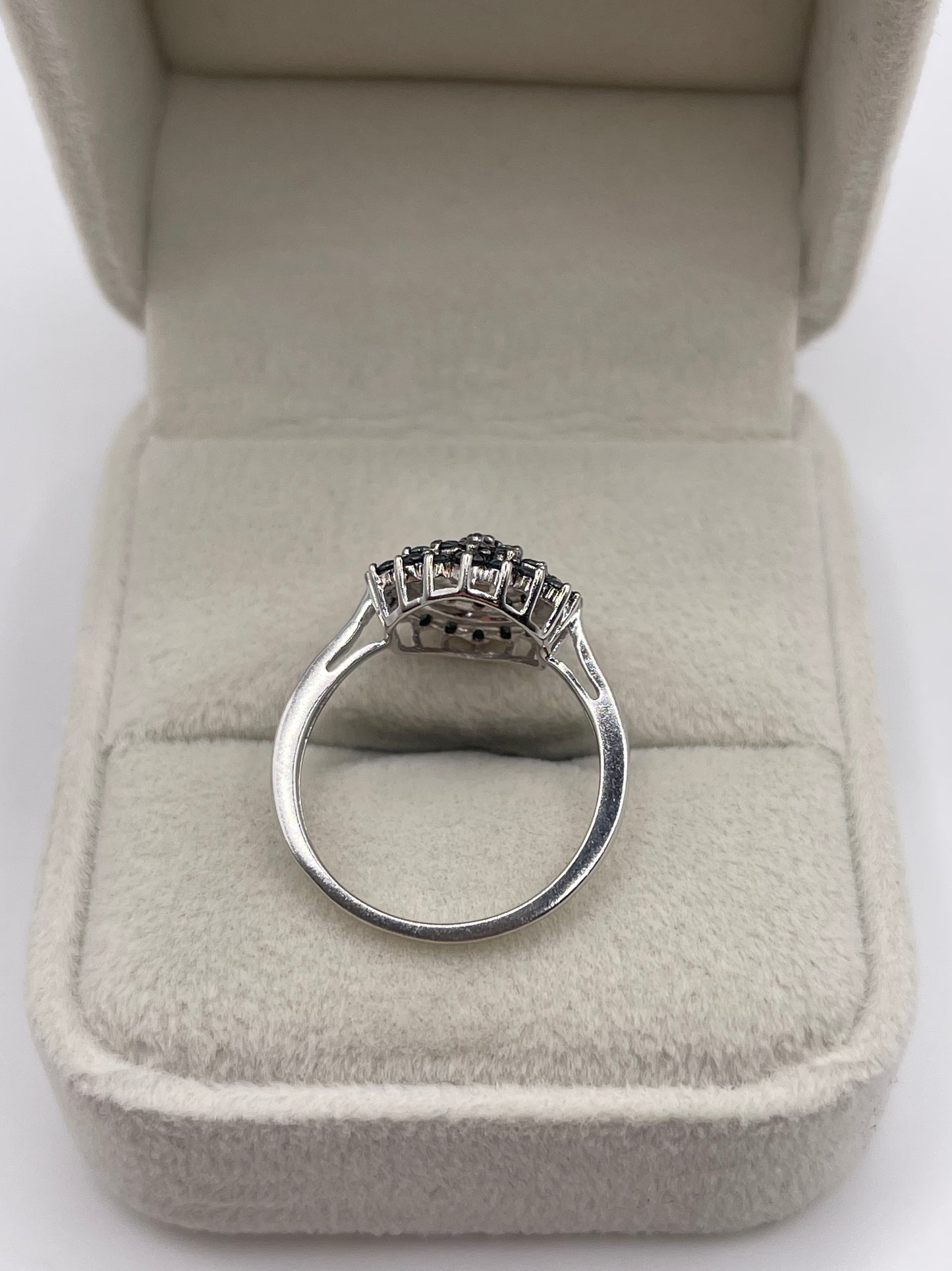 9ct white gold blue diamond cluster ring