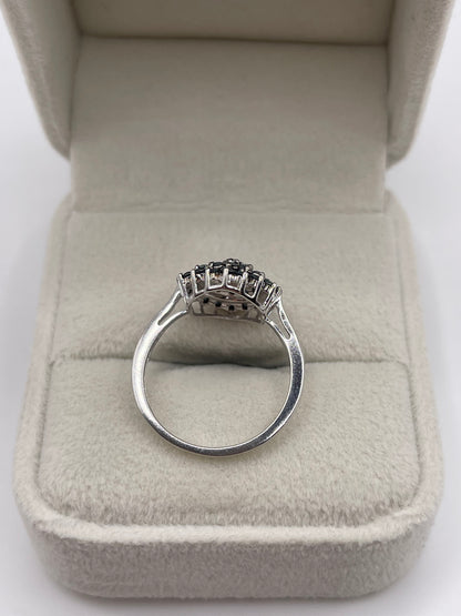 9ct white gold blue diamond cluster ring