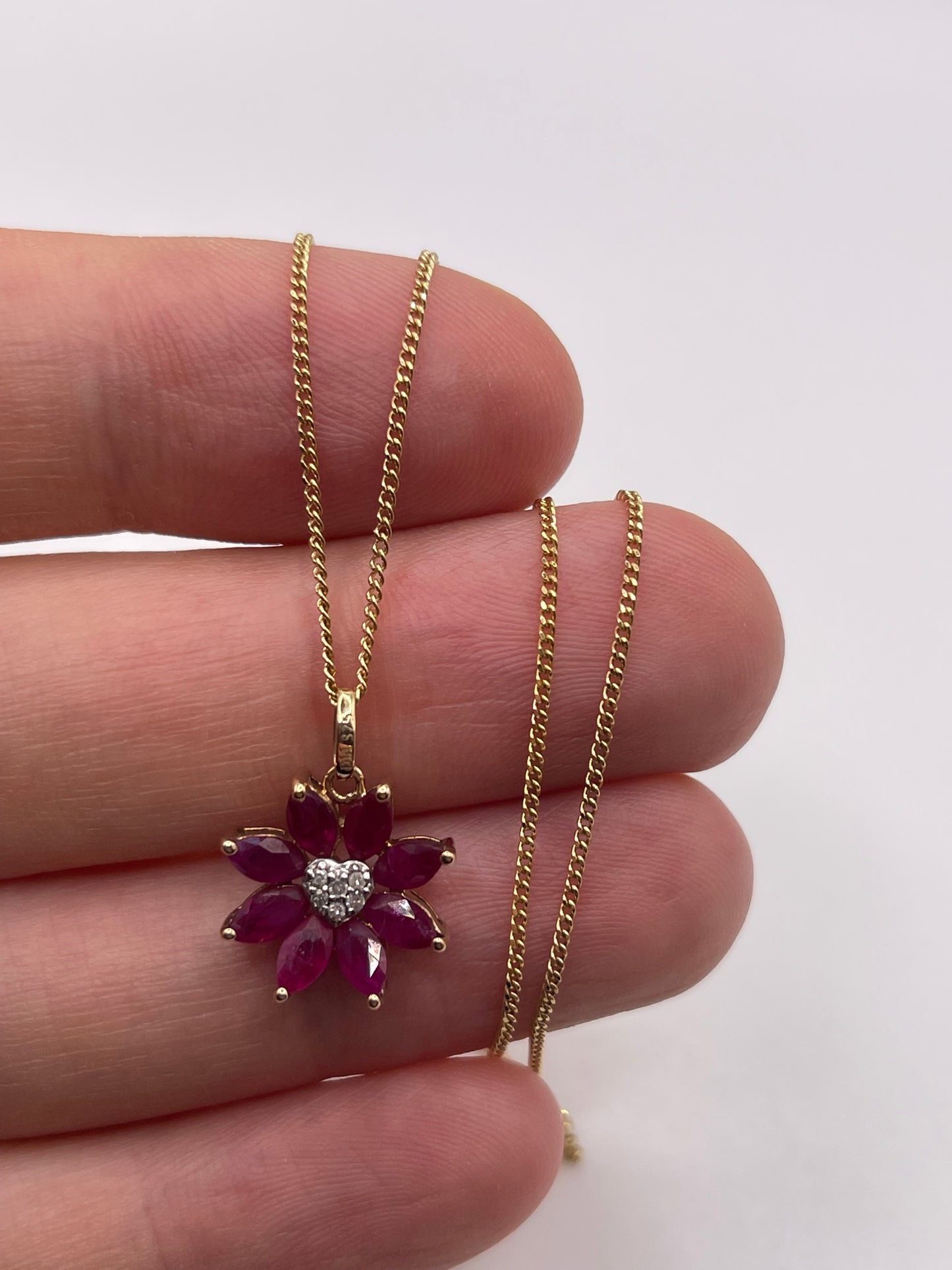 9ct gold ruby and diamond necklace