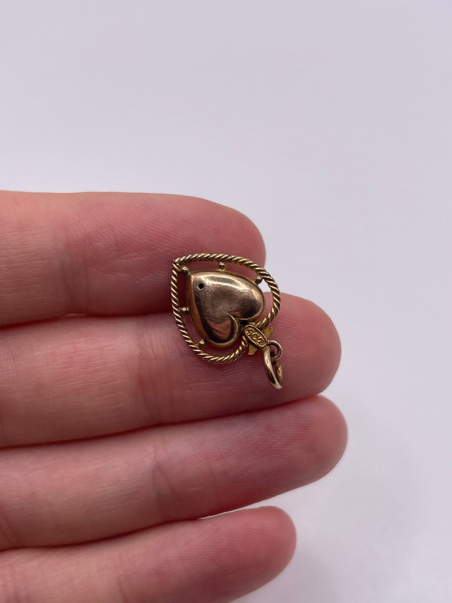 Antique 9ct gold sapphire, ruby and pearl heart pendant