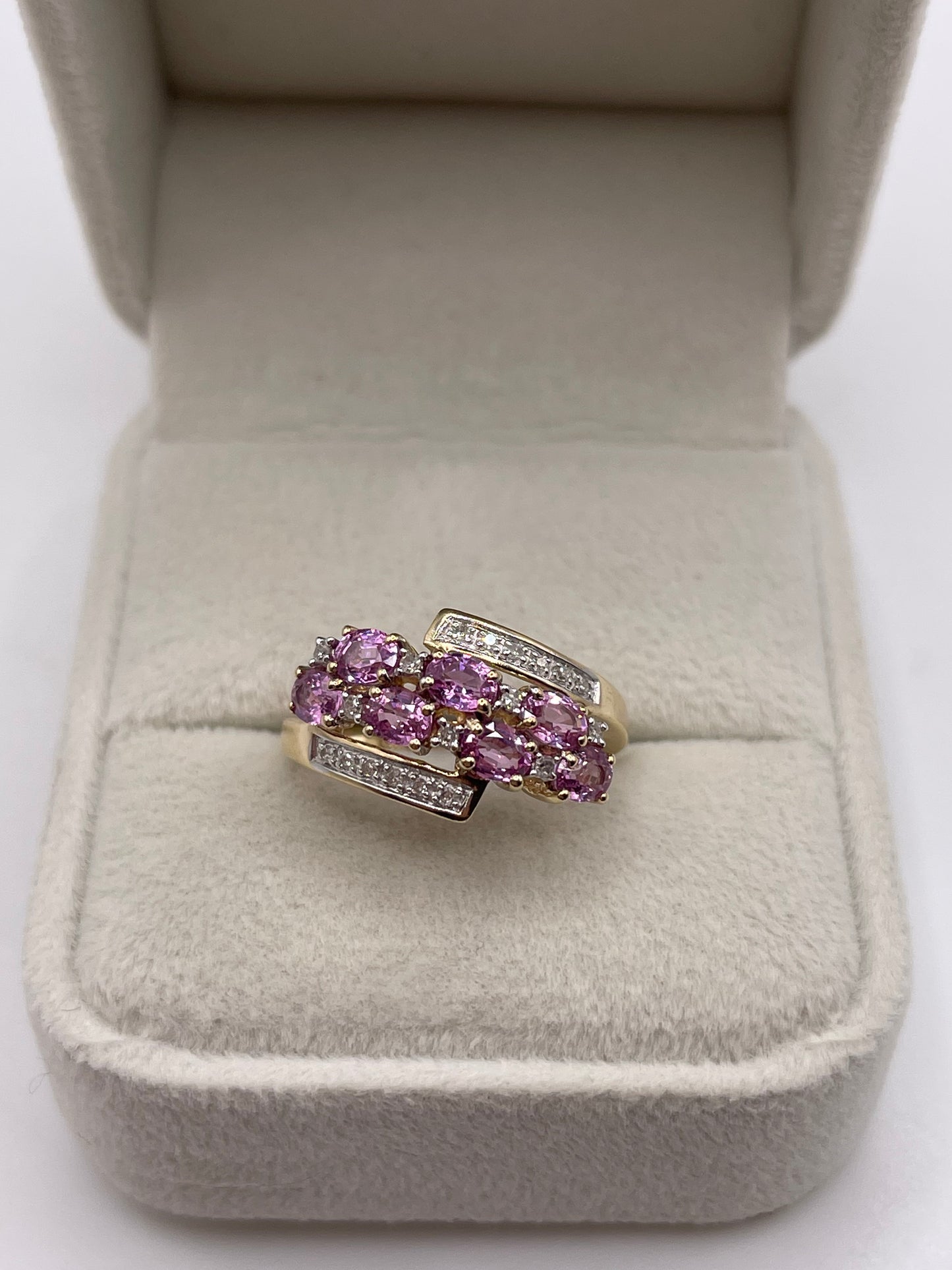 9ct gold pink sapphire and diamond ring