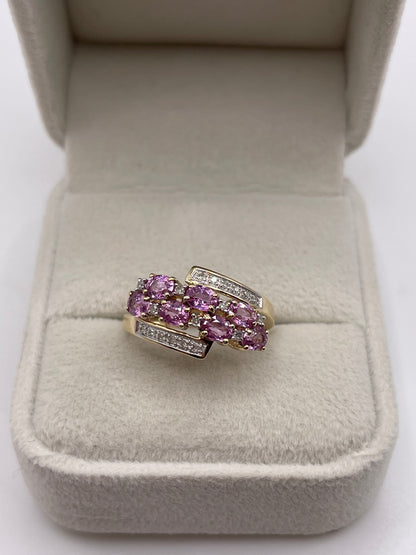 9ct gold pink sapphire and diamond ring