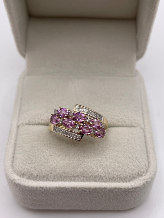 9ct gold pink sapphire and diamond ring