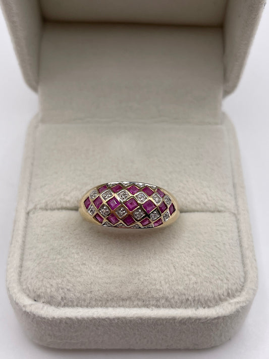 9ct gold ruby and diamond cluster ring